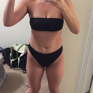 Black high leg, high waisted bathing suit